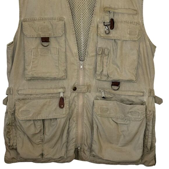 Eddie Bauer Vintage Tan Fishing Cargo Utility Hunting Vest Multiple Pockets Sz M - Picture 2 of 8